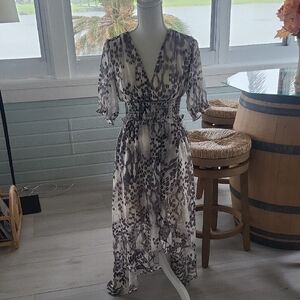 Express Monochrome Patterned High Low Dress